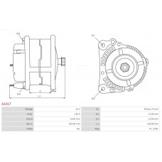 A1017 Алтернатор  12V 130Amp w/o p